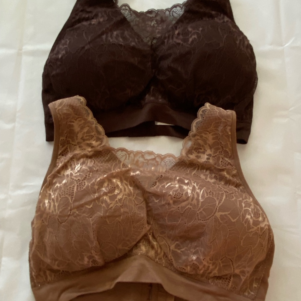 Breezies QVC Set of 2 Seamless Lace Cami Bra Brown A378013 1X